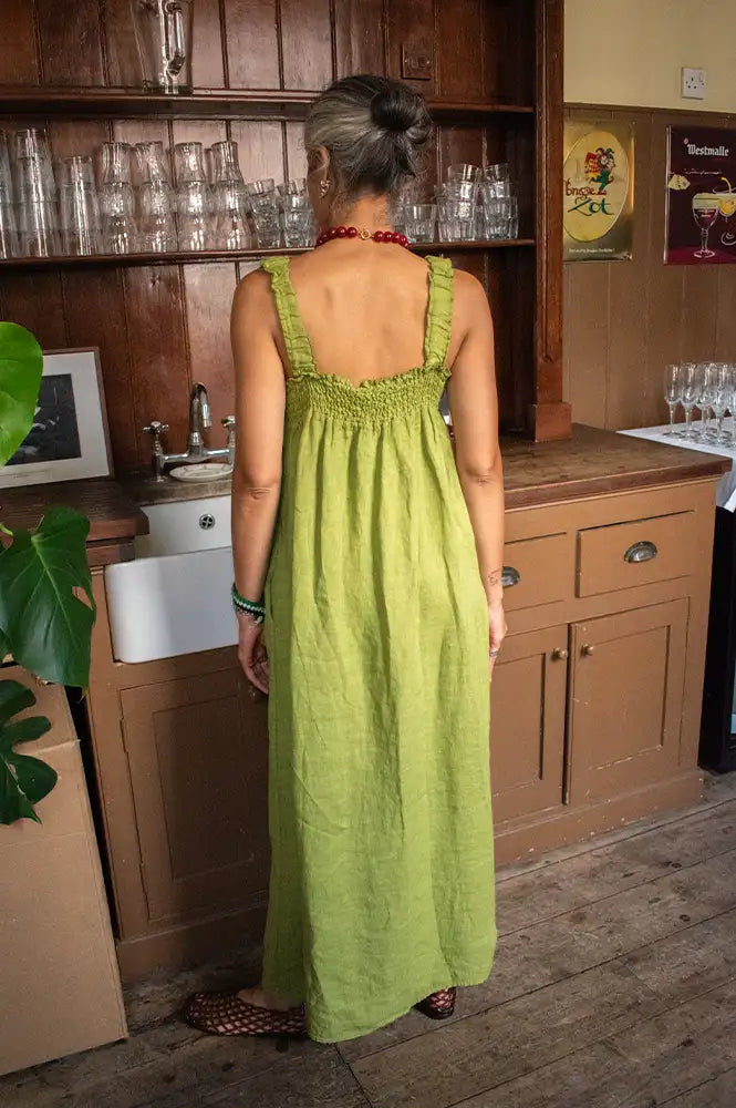 Linen & More Pistachio Ruched Dress