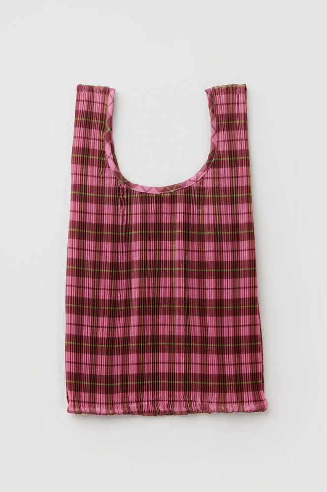 Baggu Pleated Azalea Pink Tartan Bag