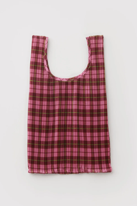 Baggu Pleated Azalea Pink Tartan Bag