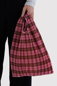 Baggu Pleated Azalea Pink Tartan Bag