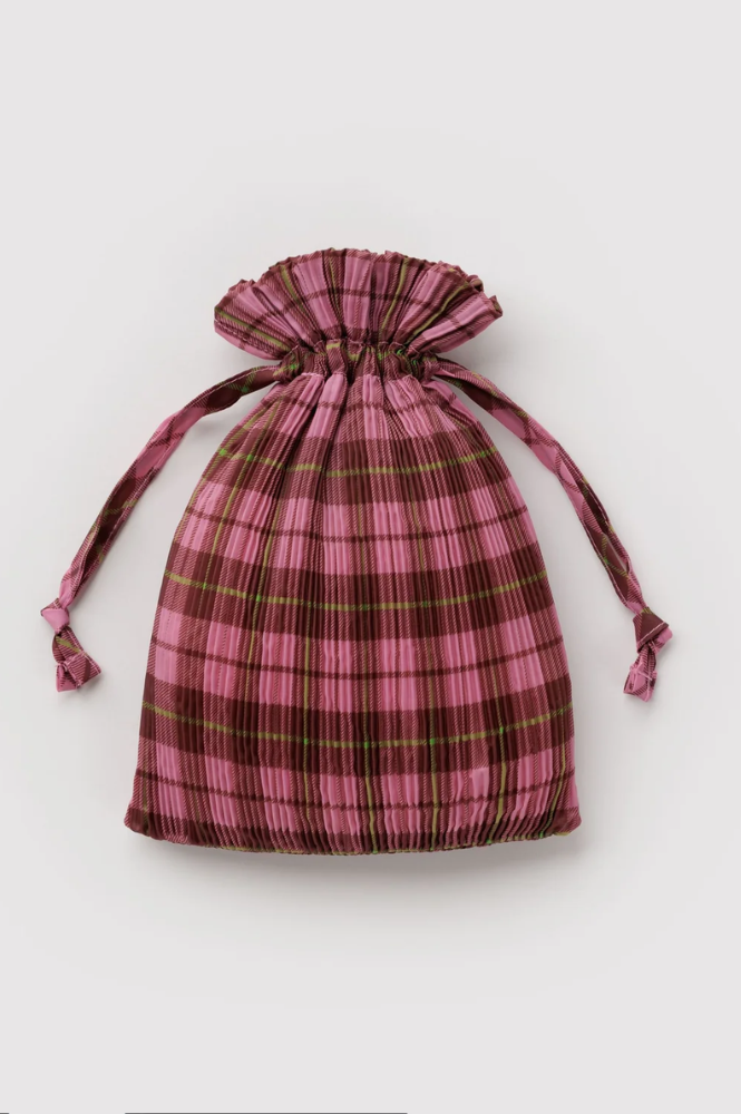 Baggu Pleated Azalea Pink Tartan Bag