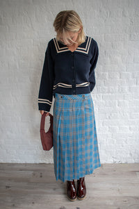The Tiny Big Sister Petrol Blue Check Wrap Skirt - The Mercantile London
