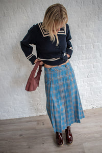 The Tiny Big Sister Petrol Blue Check Wrap Skirt - The Mercantile London