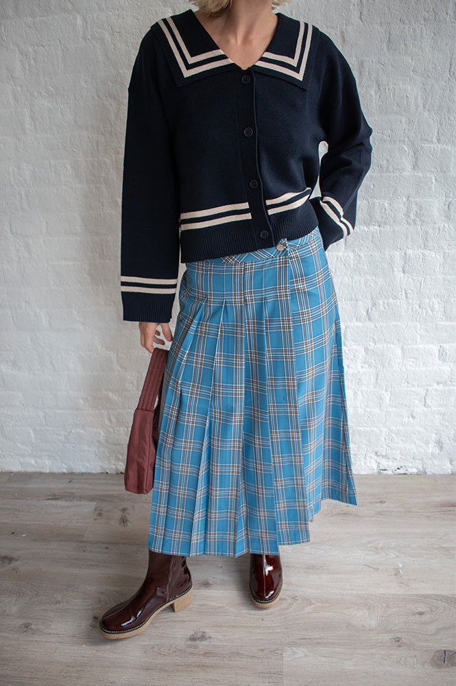 The Tiny Big Sister Petrol Blue Check Wrap Skirt - The Mercantile London