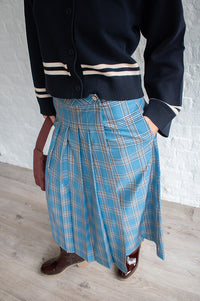 The Tiny Big Sister Petrol Blue Check Wrap Skirt - The Mercantile London