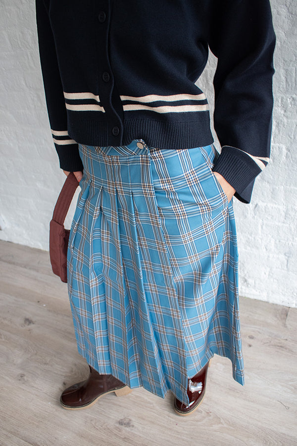 The Tiny Big Sister Petrol Blue Check Wrap Skirt - The Mercantile London