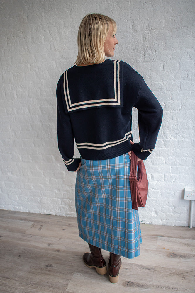 The Tiny Big Sister Petrol Blue Check Wrap Skirt - The Mercantile London