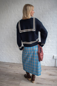 The Tiny Big Sister Petrol Blue Check Wrap Skirt - The Mercantile London
