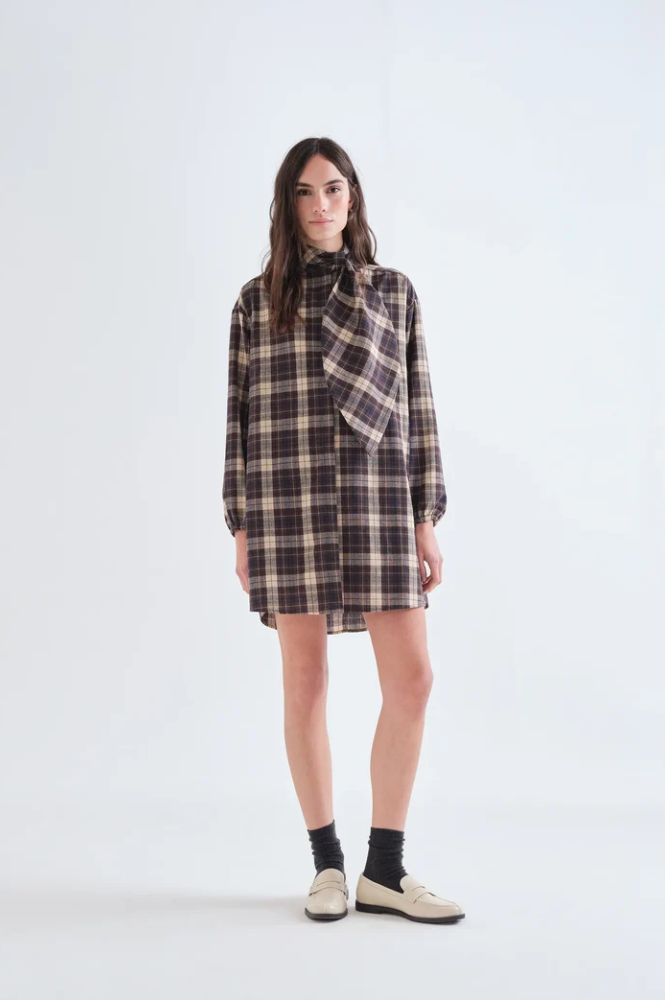 Compania Fantastica Brown Plaid Dress