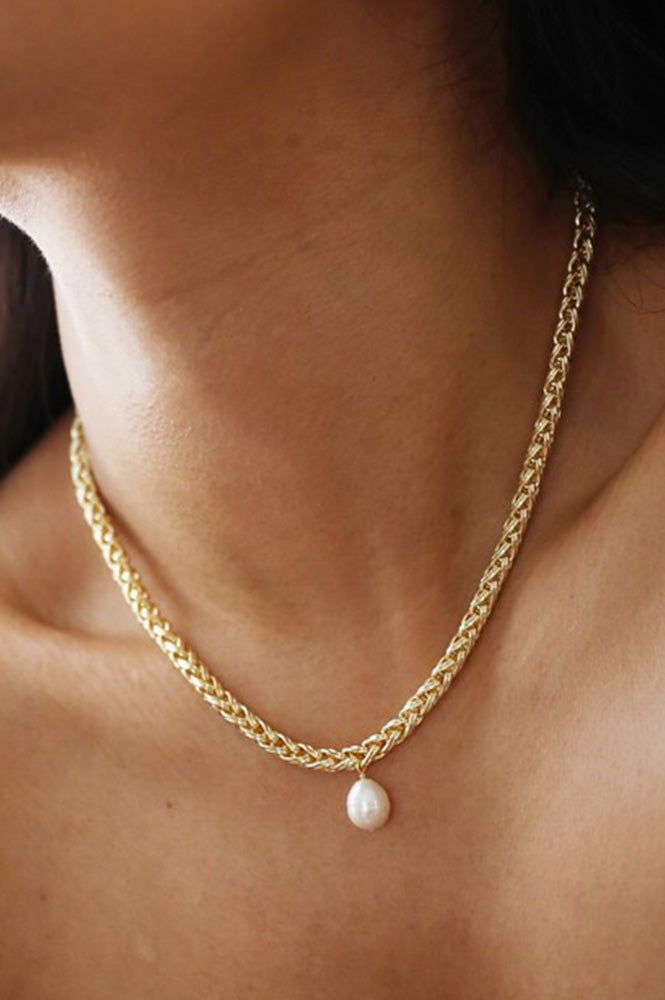 LA Plaited Rope Chain with Freshwater Pearl - The Mercantile London