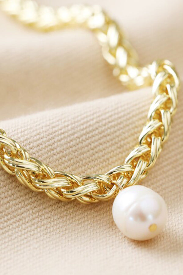 LA Plaited Rope Chain with Freshwater Pearl - The Mercantile London
