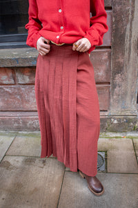 Yerse Terracotta Pleated Skirt
