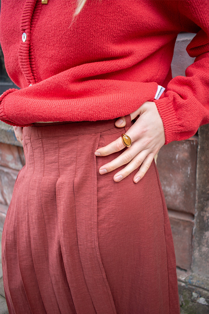 Yerse Terracotta Pleated Skirt