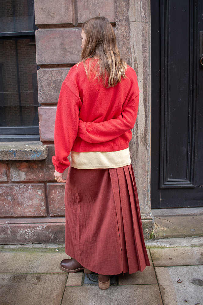 Yerse Terracotta Pleated Skirt