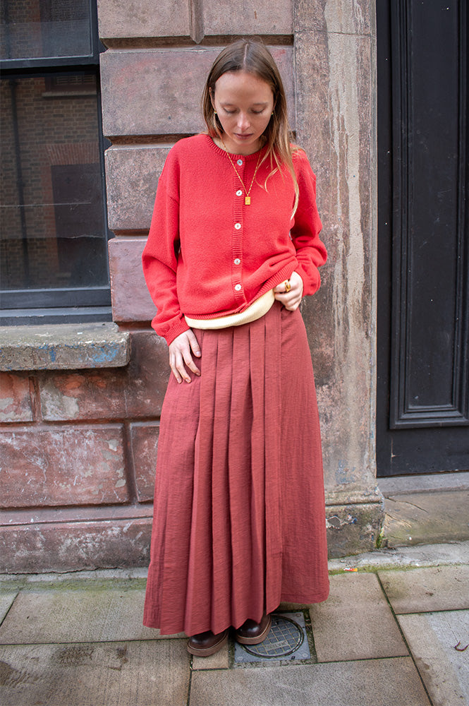 Yerse Terracotta Pleated Skirt