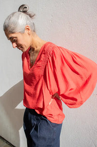 ICHI Melda Poinsetta Gathered Blouse
