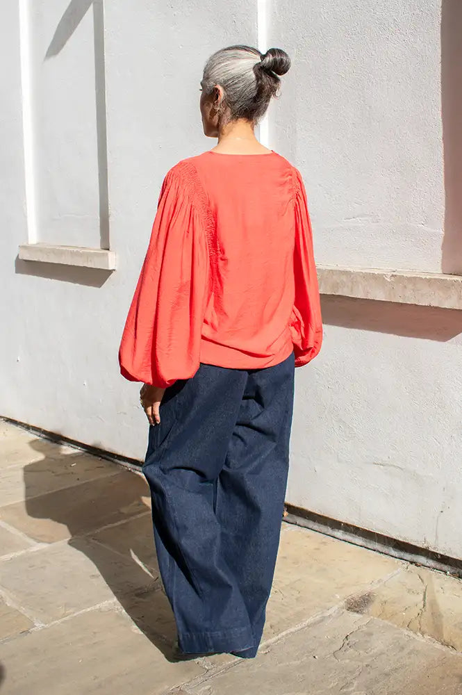 ICHI Melda Poinsetta Gathered Blouse