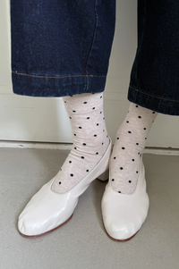 Le Bon Shoppe Patterned Oatmeal & Black Polka Dot Sneaker Socks