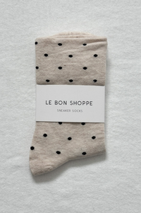 Le Bon Shoppe Patterned Oatmeal & Black Polka Dot Sneaker Socks