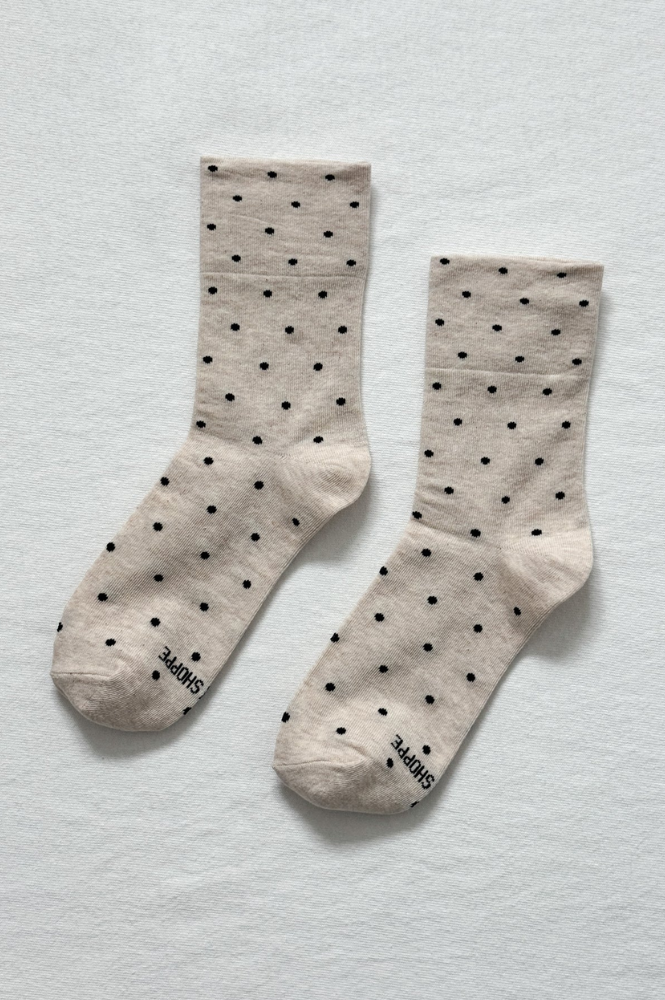 Le Bon Shoppe Patterned Oatmeal & Black Polka Dot Sneaker Socks