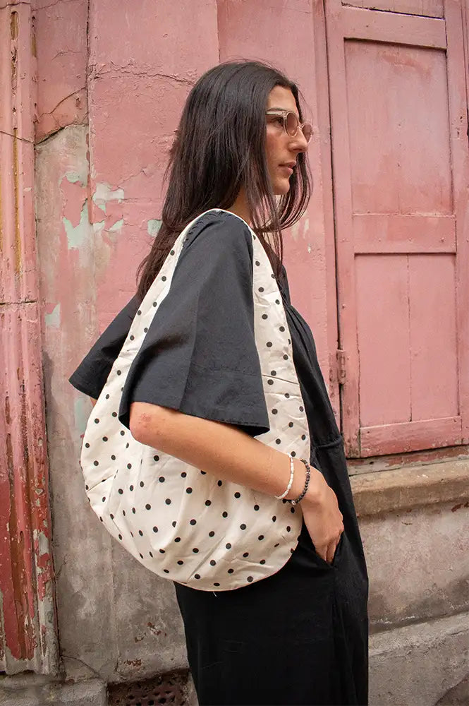 CUBIC Polka Dot Beige Shoulder Bag - The Mercantile London