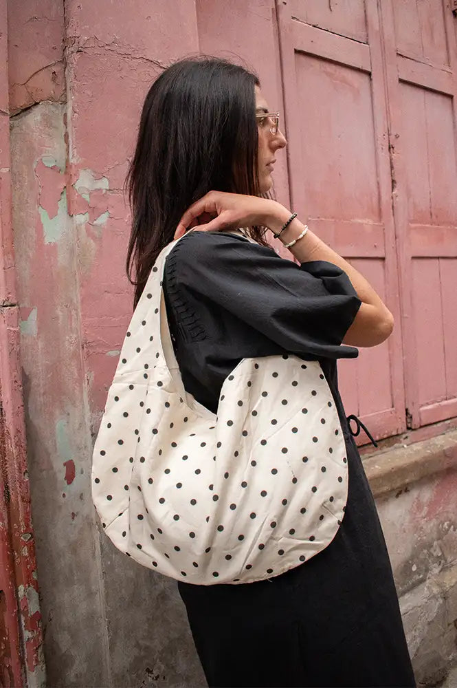 CUBIC Polka Dot Beige Shoulder Bag - The Mercantile London