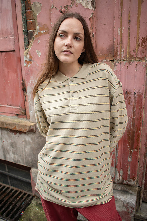 Dr Denim Reno Silver Lining Stripe Polo Top - The Mercantile London