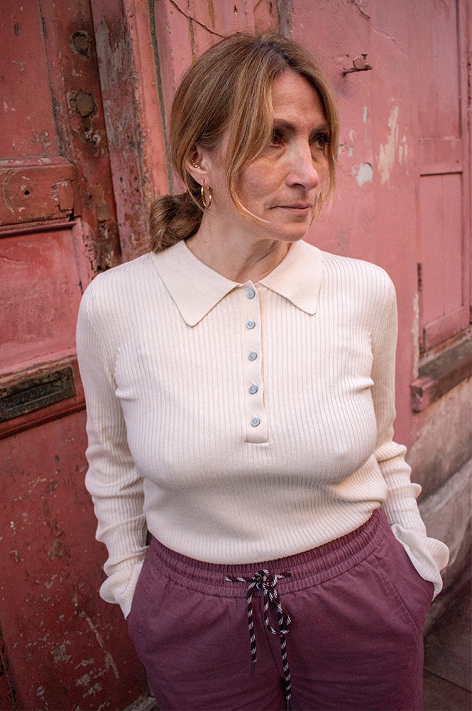 Object Kelly Birch Knitted Polo Top