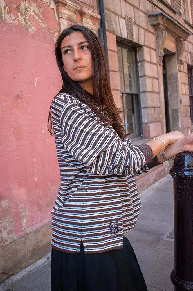 Damson Madder Remie Chocolate & Blue Stripe Rugby Top