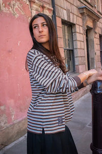 Damson Madder Remie Chocolate & Blue Stripe Rugby Top