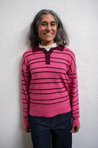 ICHI Sage Fruit Dove Stripe Knitted Polo