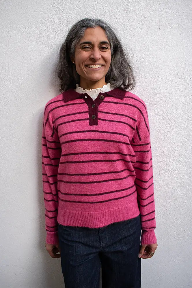 ICHI Sage Fruit Dove Stripe Knitted Polo