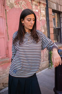 Damson Madder Remie Chocolate & Blue Stripe Rugby Top