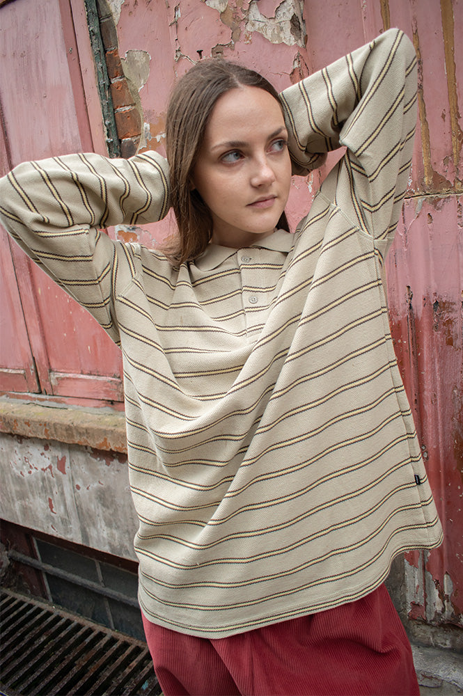 Dr Denim Reno Silver Lining Stripe Polo Top - The Mercantile London
