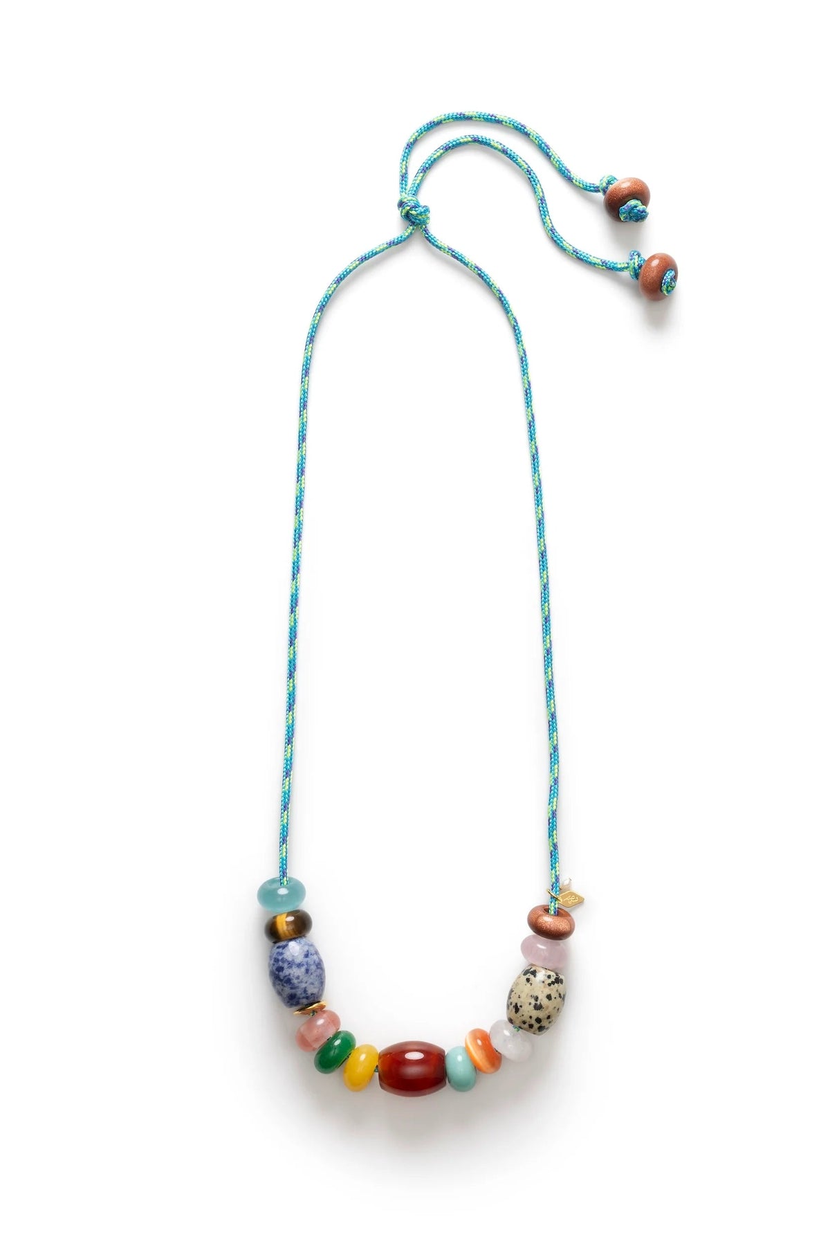 Necklace with colorful beads on a white background