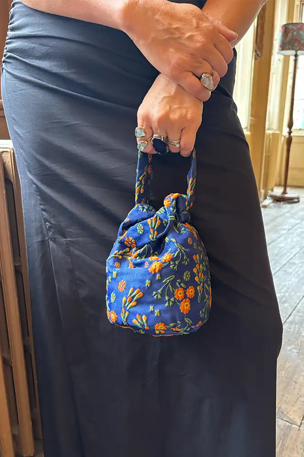 Compania Fantastica Navy Floral Jacquard Bag