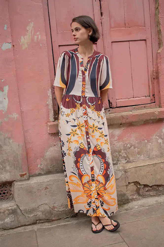 An'ge Obemia Clever Ecru Print Dress - The Mercantile London