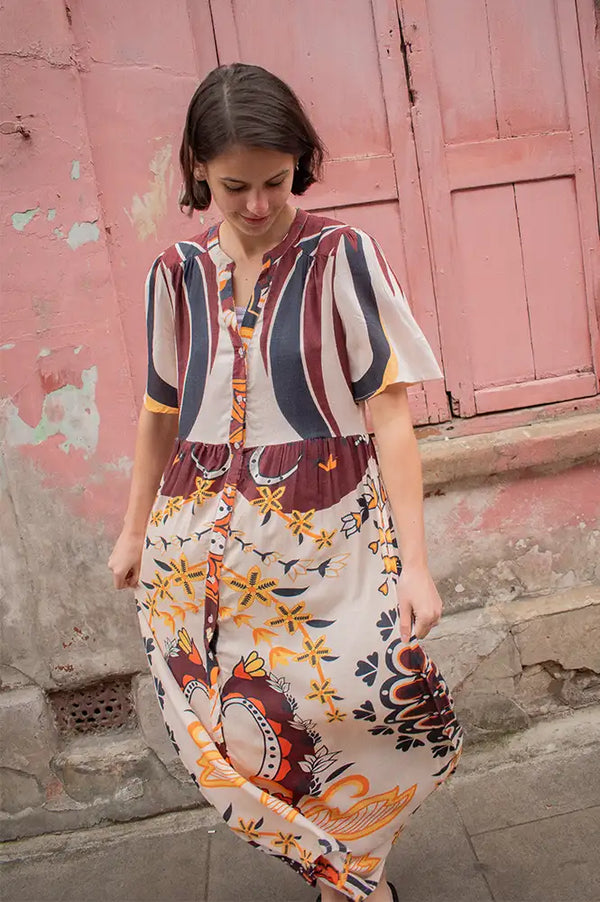 An'ge Obemia Clever Ecru Print Dress - The Mercantile London