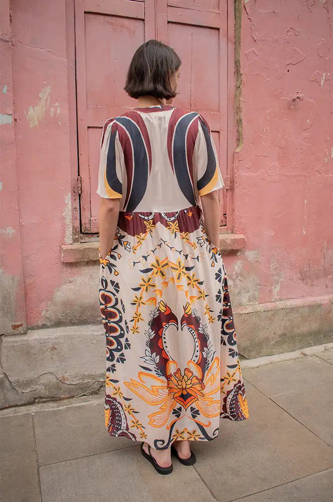 An'ge Obemia Clever Ecru Print Dress - The Mercantile London