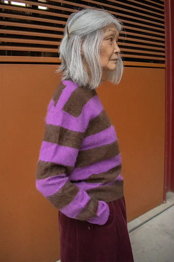Jumper 1234 Misty Purple Brushed Stripe Crewneck Jumper