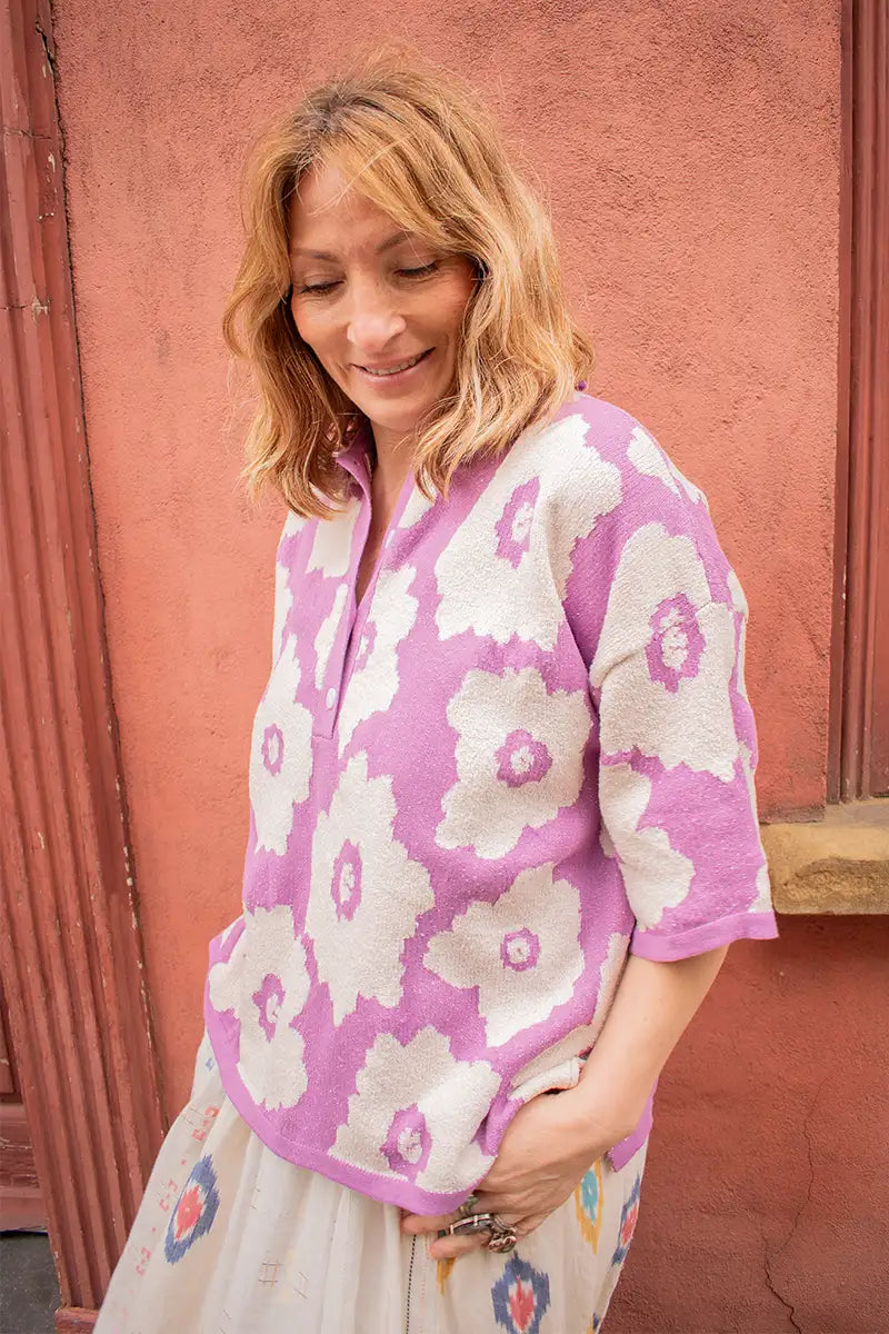 FRNCH Typha Violet Polo Top - The Mercantile London