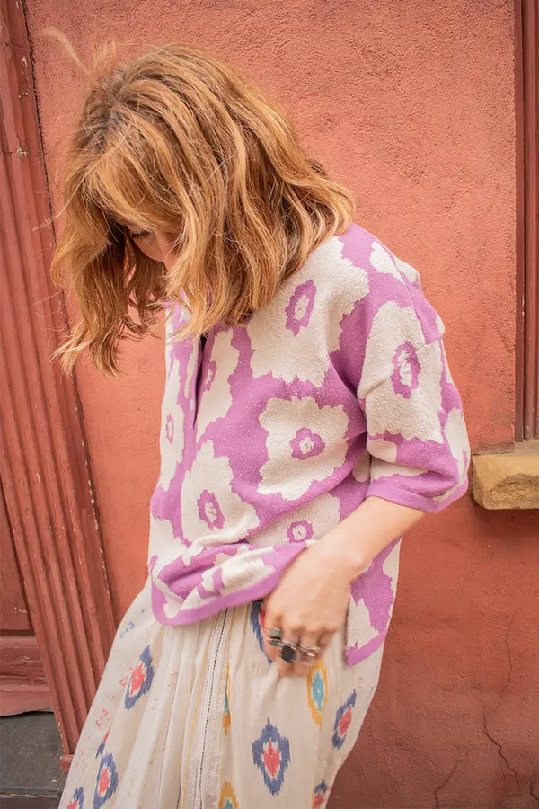 FRNCH Typha Violet Polo Top - The Mercantile London