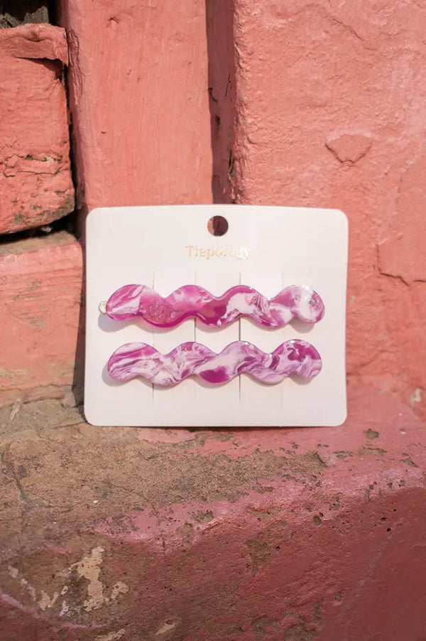 Tiepology Eco Cloud Wave Mulberry Marble Slide Hair Pin Set - The Mercantile London