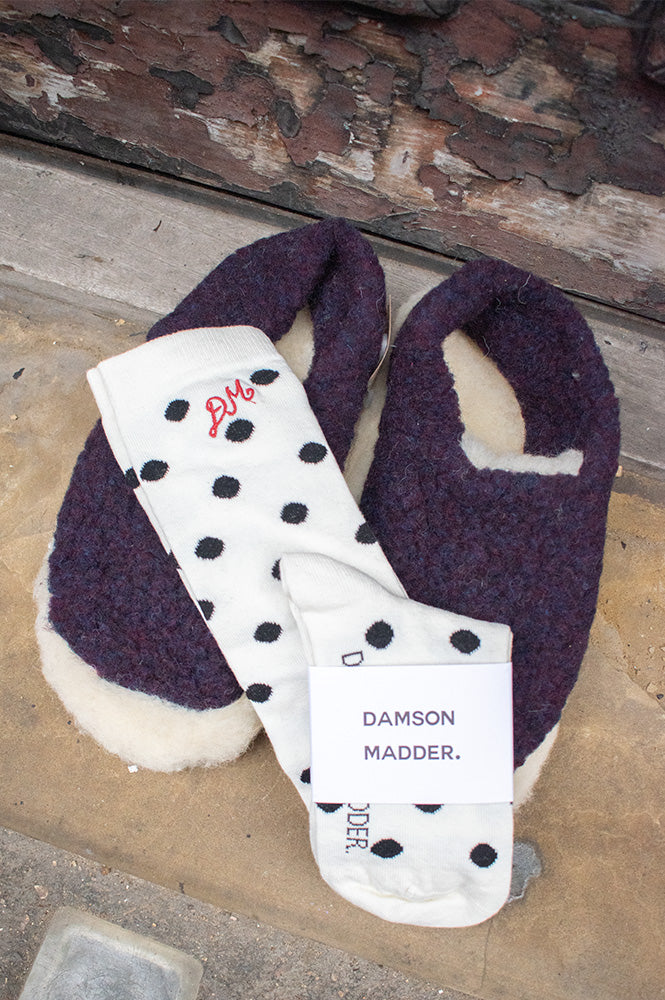 Damson Madder Cream & Black Knee High Polka Dot Socks - The Mercantile London
