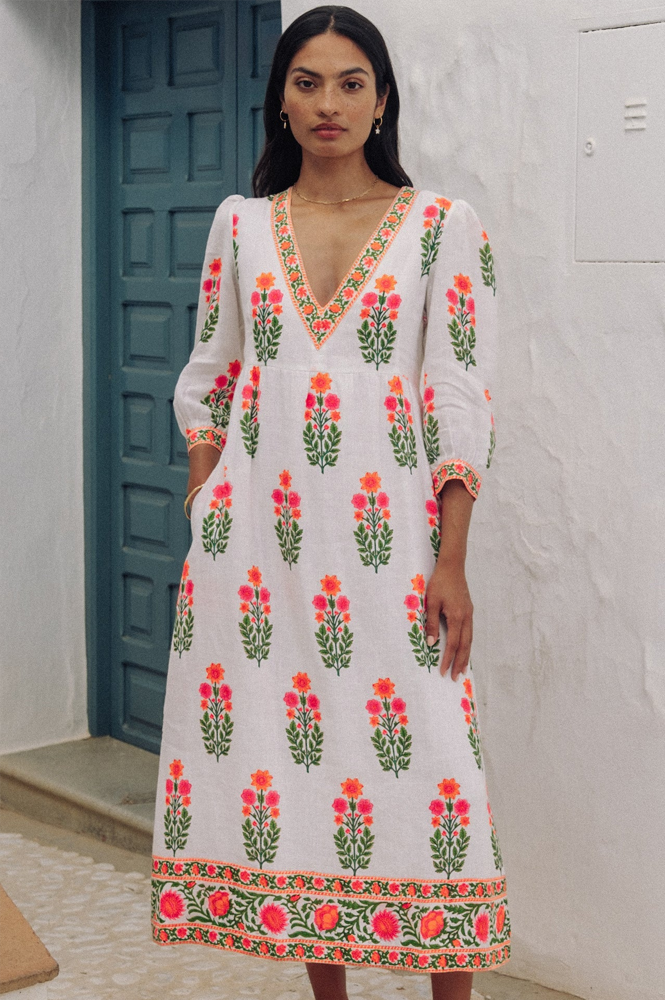 Pink City Prints Pushkar Neon Botanical Dress - The Mercantile London