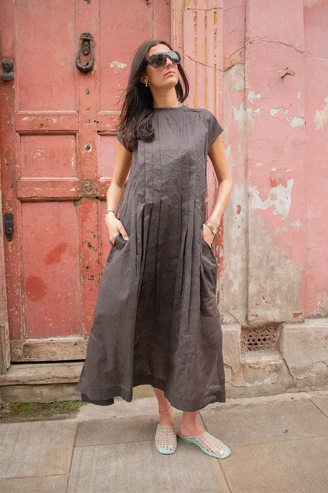 Rabens Saloner Taya Liquorice Multi Layer Dress - The Mercantile London