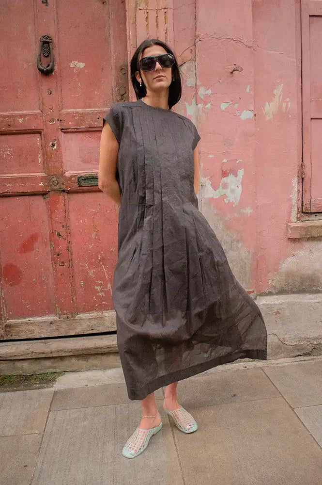 Rabens Saloner Taya Liquorice Multi Layer Dress - The Mercantile London