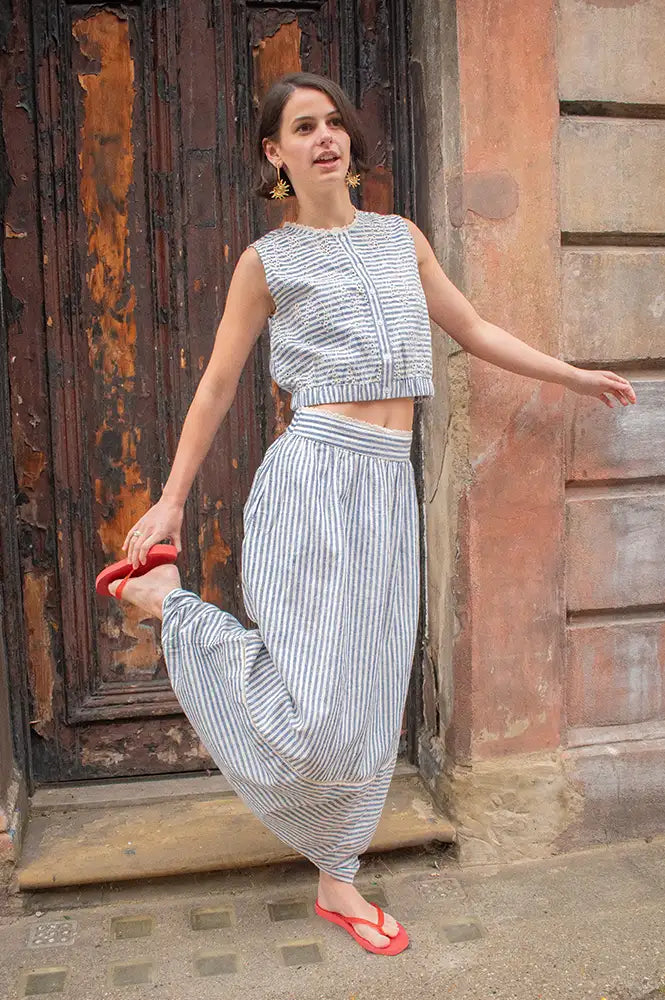 An'ge Salyta Blue Striped Top - The Mercantile London