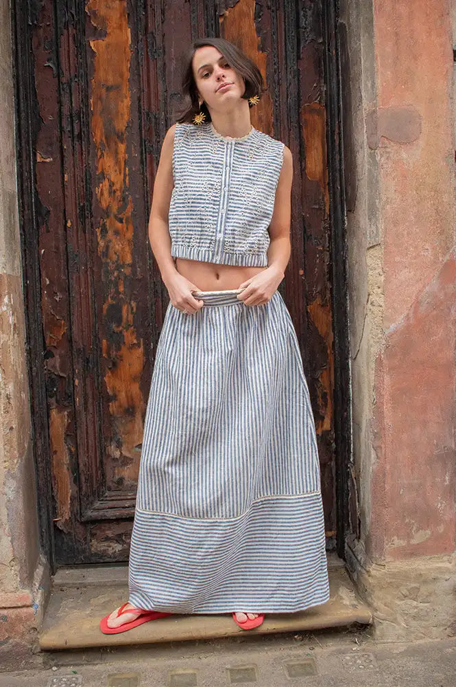 An'ge Salyta Blue Striped Top - The Mercantile London