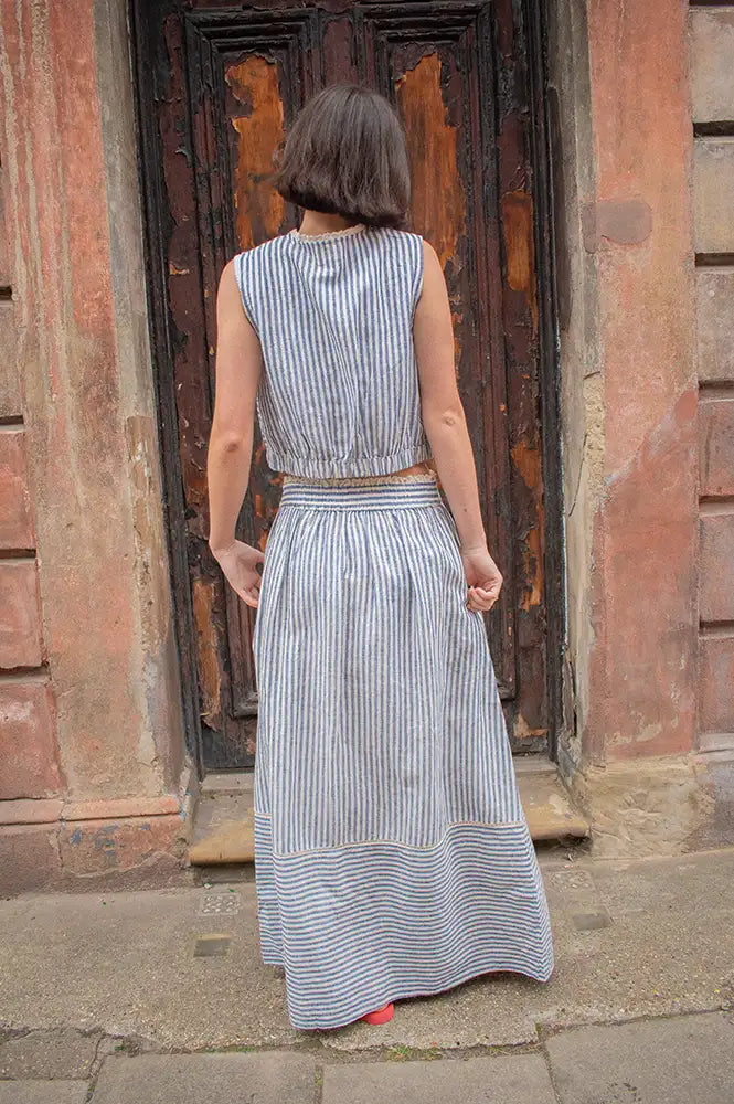 An'ge Ralyta Blue Striped Skirt - The Mercantile London